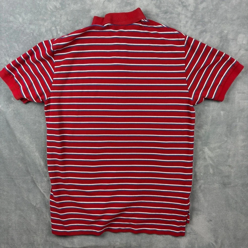 Polo‎ Ralph Lauren Men Lg Red White Blue Striped Short Sleeve Pique Polo Shirt